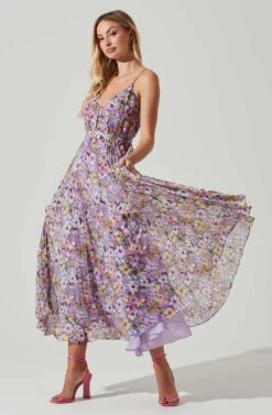Loralee Pleated Floral Maxi Dress -Sun Gaia Dresses Shop ACDR101790 PURPLEFLORAL 2