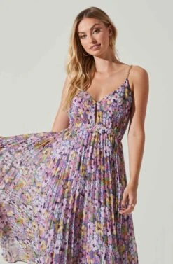 Loralee Pleated Floral Maxi Dress -Sun Gaia Dresses Shop ACDR101790 PURPLEFLORAL 3