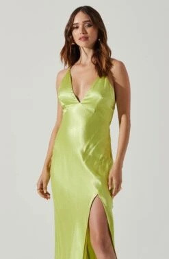 Cassandra Satin Midi Dress -Sun Gaia Dresses Shop ACDR101794 LIME 2