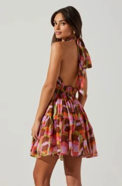 Joetta Abstract Print Halter Mini Dress -Sun Gaia Dresses Shop ACDR101806 REDBROWNMULTI 3