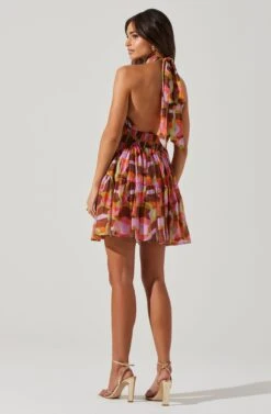 Joetta Abstract Print Halter Mini Dress -Sun Gaia Dresses Shop ACDR101806 REDBROWNMULTI 4