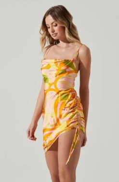 Damita Ruched Mini Dress -Sun Gaia Dresses Shop ACDR101807 PINKORANGEMULTI 4