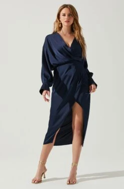 Sadyra Drop Shoulder Wrap Dress -Sun Gaia Dresses Shop ACDR101865 MIDNIGHTBLUE 2
