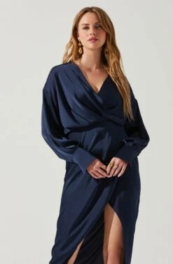 Sadyra Drop Shoulder Wrap Dress -Sun Gaia Dresses Shop ACDR101865 MIDNIGHTBLUE 4