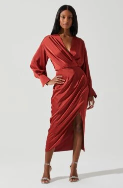 Sadyra Drop Shoulder Wrap Dress -Sun Gaia Dresses Shop ACDR101865 RUST 2