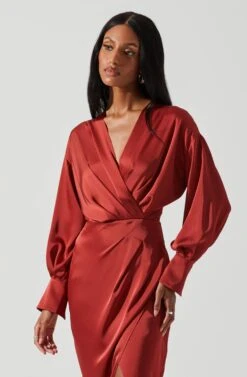 Sadyra Drop Shoulder Wrap Dress -Sun Gaia Dresses Shop ACDR101865 RUST 4