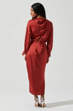 Sadyra Drop Shoulder Wrap Dress -Sun Gaia Dresses Shop ACDR101865 RUST 5