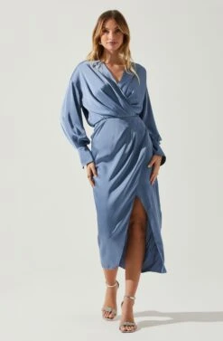 Sadyra Drop Shoulder Wrap Dress -Sun Gaia Dresses Shop ACDR101865 SLATEBLUE 1