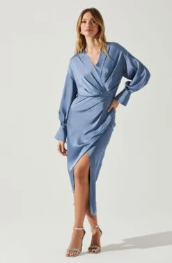 Sadyra Drop Shoulder Wrap Dress -Sun Gaia Dresses Shop ACDR101865 SLATEBLUE 2