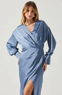 Sadyra Drop Shoulder Wrap Dress -Sun Gaia Dresses Shop ACDR101865 SLATEBLUE 3