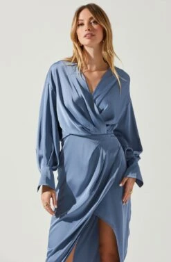 Sadyra Drop Shoulder Wrap Dress -Sun Gaia Dresses Shop ACDR101865 SLATEBLUE 4