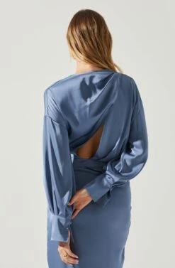Sadyra Drop Shoulder Wrap Dress -Sun Gaia Dresses Shop ACDR101865 SLATEBLUE 5