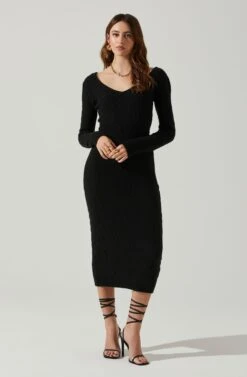 Regina Cutout Midi Sweater Dress -Sun Gaia Dresses Shop ACDR101888 BLACK 1
