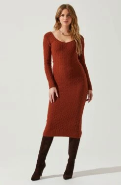 Regina Cutout Midi Sweater Dress -Sun Gaia Dresses Shop ACDR101888 RUST 1
