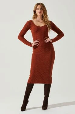 Regina Cutout Midi Sweater Dress -Sun Gaia Dresses Shop ACDR101888 RUST 2