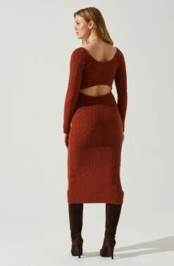 Regina Cutout Midi Sweater Dress -Sun Gaia Dresses Shop ACDR101888 RUST 6