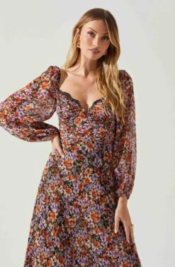 Sylvie Floral Puff Sleeve Midi Dress 11 Sylvie Floral Puff Sleeve Midi Dress -Sun Gaia Dresses Shop ACDR101889 ORANGEPURPLEFLORAL 4