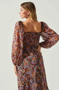 Sylvie Floral Puff Sleeve Midi Dress 12 Sylvie Floral Puff Sleeve Midi Dress -Sun Gaia Dresses Shop ACDR101889 ORANGEPURPLEFLORAL 5