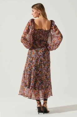 Sylvie Floral Puff Sleeve Midi Dress 13 Sylvie Floral Puff Sleeve Midi Dress -Sun Gaia Dresses Shop ACDR101889 ORANGEPURPLEFLORAL 6