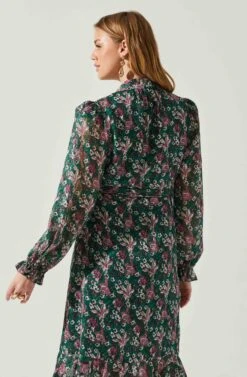 Kamila Long Sleeve Floral Wrap Maxi Dress -Sun Gaia Dresses Shop ACDR101894 GREENPINKFLORAL 5