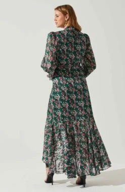 Kamila Long Sleeve Floral Wrap Maxi Dress -Sun Gaia Dresses Shop ACDR101894 GREENPINKFLORAL 6