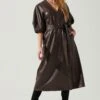 Angie Faux Leather Tie Waist Midi Dress