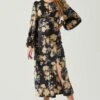 Suzy Floral Satin Front Cutout Midi Dress -Sun Gaia Dresses Shop ACDR101971 BLACKCREAMFLORAL 2