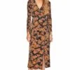 Milena Floral Dress 2 Milena Floral Dress -Sun Gaia Dresses Shop ACDR95363 BLACK RUST FLORAL 01