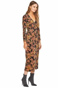 Milena Floral Dress -Sun Gaia Dresses Shop ACDR95363 BLACK RUST FLORAL 02