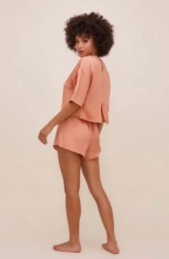 Rosabel Satin Tie Front Shorts -Sun Gaia Dresses Shop ACP7208 CORAL 3