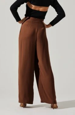 Boyfriend Criss Cross Pleated Wide Leg Pants 38 Boyfriend Criss Cross Pleated Wide Leg Pants -Sun Gaia Dresses Shop ACP7225 BROWN 3 2