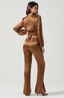 Veira Satin Tie Waist Pants -Sun Gaia Dresses Shop ACP7244 MOSS 1862