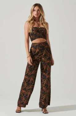Sayla Wide Leg Abstract Print Pants -Sun Gaia Dresses Shop ACP7246 BLACKRUSTPRINT 2