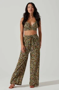 Femi Abstract Print Wide Leg Pants -Sun Gaia Dresses Shop ACP7252 BLACKGREENMULTI 2