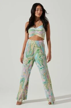 Savine Ruched Tie Dye Pants -Sun Gaia Dresses Shop ACP7259P GREENSWIRL 1
