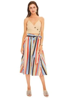 Shayla Midi Skirt -Sun Gaia Dresses Shop ACS8079 RED BLUE STRIPE 01