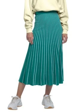 Yuri Pleated Midi Skirt -Sun Gaia Dresses Shop ACS9012 GREEN WHITE STRIPE 00