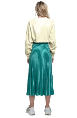 Yuri Pleated Midi Skirt -Sun Gaia Dresses Shop ACS9012 GREEN WHITE STRIPE 03