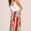 Monica Striped Midi Skirt -Sun Gaia Dresses Shop ACS9020 AQUA ORANGE STRIPE 2A