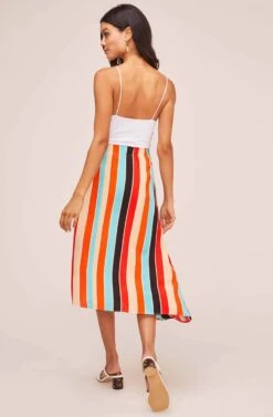 Monica Striped Midi Skirt -Sun Gaia Dresses Shop ACS9020 AQUA ORANGE STRIPE 3A