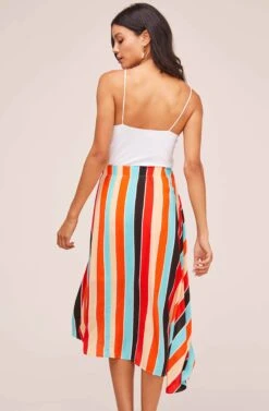 Monica Striped Midi Skirt -Sun Gaia Dresses Shop ACS9020 AQUA ORANGE STRIPE 4A