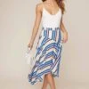 Corrine Striped Asymmetrical Skirt 1 Corrine Striped Asymmetrical Skirt -Sun Gaia Dresses Shop ACS9025 PERIWINKLE MULTI STRIPE 2 2