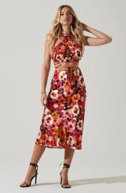 Nava Floral Midi Skirt -Sun Gaia Dresses Shop ACS9045S REDFLORAL 1
