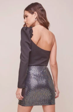 Layla Metallic Ruffle Mini Skirt 20 Layla Metallic Ruffle Mini Skirt -Sun Gaia Dresses Shop ACS9058 BLACK DISCO 3 2