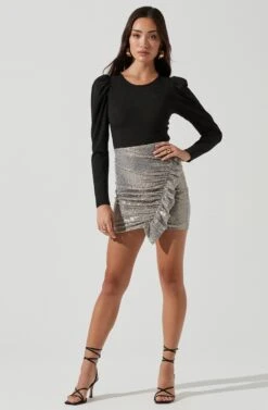 Layla Metallic Ruffle Mini Skirt 14 Layla Metallic Ruffle Mini Skirt -Sun Gaia Dresses Shop ACS9058 CHAMPAGNE 1697