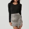 Layla Metallic Ruffle Mini Skirt 1 Layla Metallic Ruffle Mini Skirt -Sun Gaia Dresses Shop ACS9058 CHAMPAGNE 1700