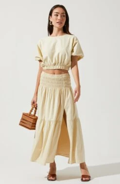 Perfect Oasis Tiered Midi Skirt -Sun Gaia Dresses Shop ACS9062 VANILLA 1