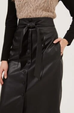Lorette Tie Waist Faux Leather Midi Skirt -Sun Gaia Dresses Shop ACS9065 BLACK 4