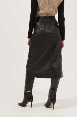 Lorette Tie Waist Faux Leather Midi Skirt -Sun Gaia Dresses Shop ACS9065 BLACK 6