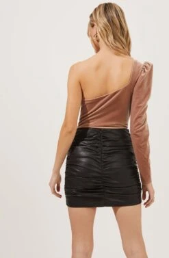 Roselle Faux Leather Ruched Mini Skirt -Sun Gaia Dresses Shop ACS9066 BLACK 4